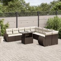 11-delige Loungeset met kussens poly rattan bruin - thumbnail