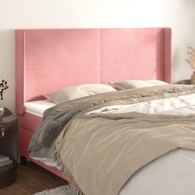 Hoofdbord met randen 183x16x118/128 cm fluweel roze