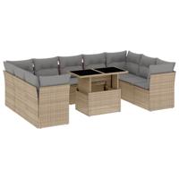 10-delige Loungeset met kussens poly rattan beige - thumbnail