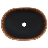 VidaXL Opzetwasbak ovaal 47x33x13 cm keramiek zwart en oranje - thumbnail