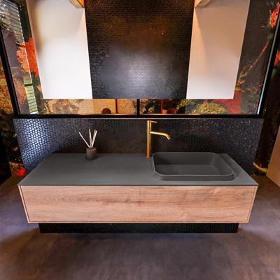 Badkamermeubelset Mondiaz Erin 150 cm met 1 Lade met RIDGE Wastafel Rechts Dark grey met 1 kraangat Greeploos Mat Washed Oak Badkamermeubelset Mondiaz Erin 150 cm met 1 Lade met RIDGE Wastafel Rechts Dark grey met 1 kraangat Greeploos Mat Washed Oak