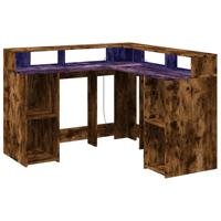 Bureau met LED-verlichting 130x130x91 cm hout gerookt eiken - thumbnail