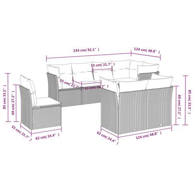8-delige Loungeset met kussens poly rattan zwart - thumbnail