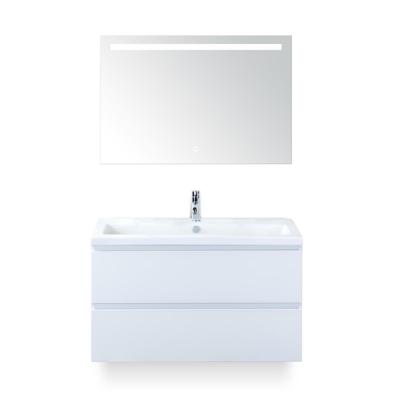 Vogue Badmeubelset 100 cm - Greeplijst in kleur - Wit Hoogglans - Keramische Wastafel Wit 1 kraangat - met Sence Spiegel