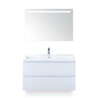 Vogue Badmeubelset 100 cm - Greeplijst in kleur - Wit Hoogglans - Keramische Wastafel Wit 1 kraangat - met Sence Spiegel - thumbnail