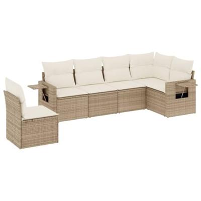 6-delige Loungeset met kussens poly rattan beige