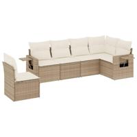 6-delige Loungeset met kussens poly rattan beige - thumbnail