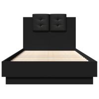 Bedframe met hoofdbord bewerkt hout zwart 75x190 cm - thumbnail