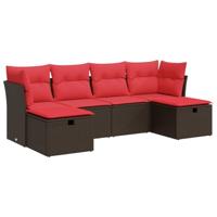 6-delige Loungeset met kussens poly rattan bruin - thumbnail