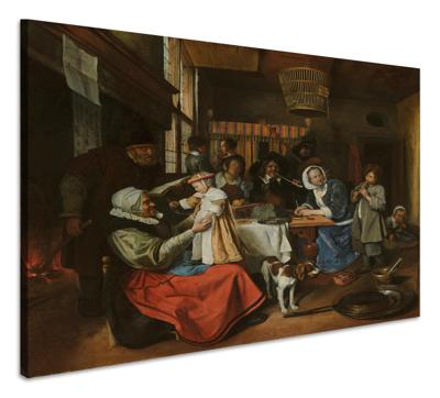 Schilderij - Jan Steen, &apos;Zo de ouden zongen, zo piepen de jongen&apos;, c. 1663 - 1665 100x90cm