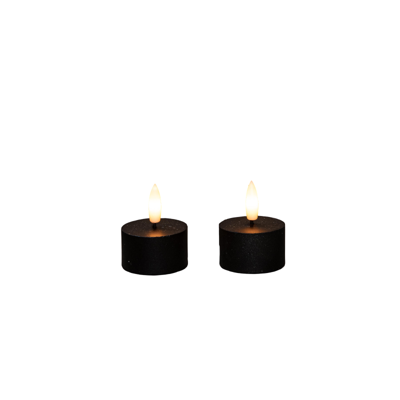 Theelicht wax led 3d vlam op batterij met timer 2 stuks d4h5 cm zwart Anna's Collection - Annas collection