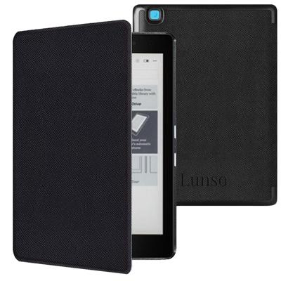 Lunso Kobo Aura edition 2 hoes (6 inch) - Vegan Leren Saffiano sleepcover - Zwart