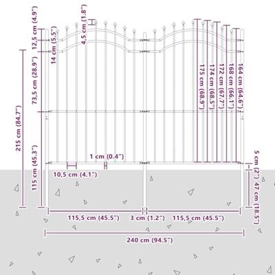 Tuin Hek Grijs 215 cm Poedergecoat staal Tuin Hek Grijs 215 cm Poedergecoat staal