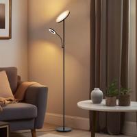 Home Sweet Home - Moderne Vloerlamp - 25/25/175 cm - Zwart - Metalen Staande Lamp - Met leeslamp - Geïntegreerde LED 7W 3636Lm - Dimbaar - Voor Kantoor en Slaapkamer - thumbnail