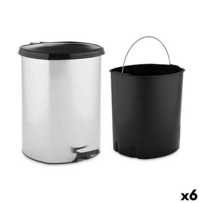 Pedaalemmer Berilo Zilverkleurig Plastic 11 L (6 Stuks)