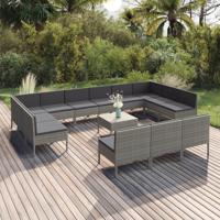 14-delige Loungeset met kussens poly rattan grijs - thumbnail