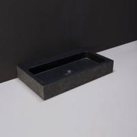 Wastafel Forzalaqua Taranto Graniet Gezoet Gebrand Met Kraangat Zwart 50x30x8 cm Forzalaqua - thumbnail