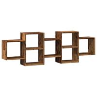 Wandschap 129x18x42 cm bewerkt hout oud houtkleurig - thumbnail