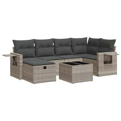 6-delige Loungeset met kussens poly rattan lichtgrijs