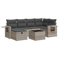 6-delige Loungeset met kussens poly rattan lichtgrijs - thumbnail