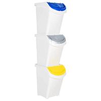 Afvalbakken met deksels stapelbaar 3 st PP 120 L wit - thumbnail