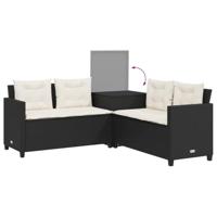 Tuinbank met tafel en kussens L-vormig poly rattan zwart - thumbnail