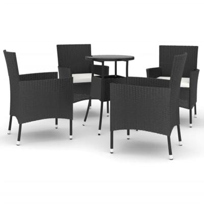 5-delige Bistroset met kussens poly rattan zwart