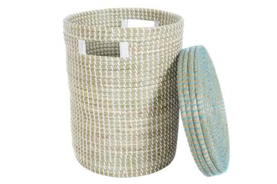 Mandenset DKD Home Decor Blauw Wit Natuurlijk Zeegras 44 x 44 x 51 cm