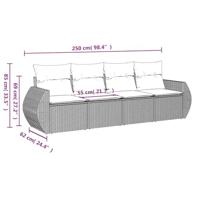 4-delige Loungeset met kussens poly rattan zwart - thumbnail