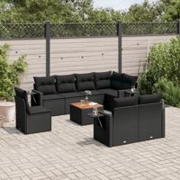 9-delige Loungeset met kussens poly rattan zwart - thumbnail