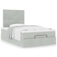 Ottoman bed met matrassen 140x190cm fluweel lichtgrijs - thumbnail