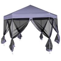 VidaXL Partytent met zijwanden pop-up zeshoekig 3,6x3,1 m donkerblauw - thumbnail