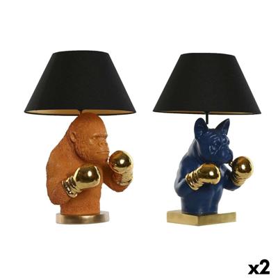 Bureaulamp Home ESPRIT Blauw Zwart Oranje Gouden Hars 50 W 220 V 36 x 36 x 55 cm (2 Stuks)