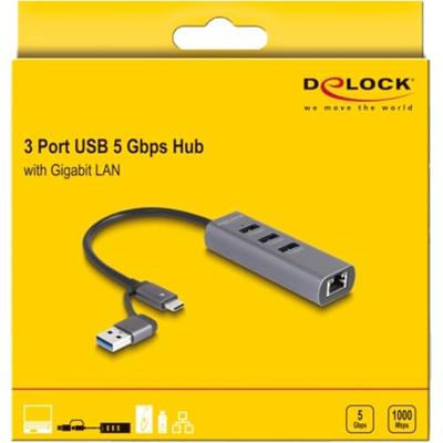 Delock 64282 USB-C (USB 3.2 Gen 1) multiport hub Grijs