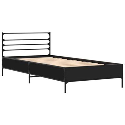 Bedframe bewerkt hout en metaal zwart 90x190 cm Bedframe bewerkt hout en metaal zwart 90x190 cm