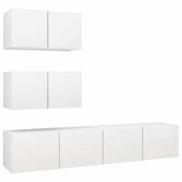 4-delige Tv-meubelset bewerkt hout wit - thumbnail