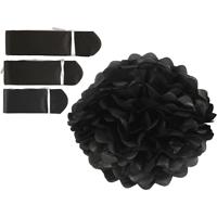 Creativ Company Pompon van papier, d 20+24+30 cm, 16 gr, zwart, 3 stuk/ 1 doos - thumbnail