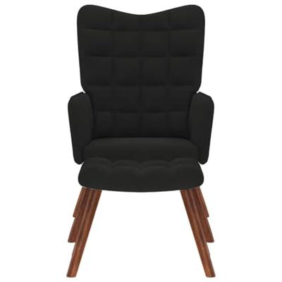 Relaxstoel met voetenbank fluweel zwart Relaxstoel met voetenbank fluweel zwart