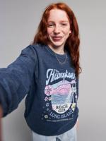 Hamptons sweater voor meisjes marineblauw - thumbnail