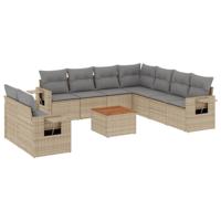10-delige Loungeset met kussens poly rattan beige - thumbnail