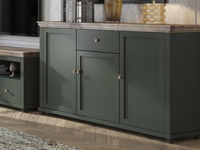 Commode EVOCO 3 deuren en 1 lade ribbec eik/groen Commode EVOCO 3 deuren en 1 lade ribbec eik/groen