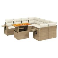 9-delige Loungeset met kussens poly rattan beige - thumbnail
