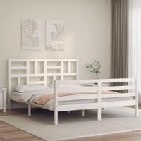 Bedframe met hoofdbord massief hout wit 160x200 cm - thumbnail