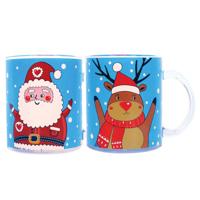 2x Blauwe Kerst Thema Mokken/bekers Met Sneeuwpop/kerstman 325 Ml - Bekers - thumbnail