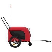 Hondenfietstrailer oxford stof en ijzer rood en zwart - thumbnail