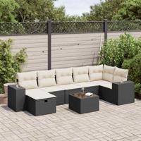 8-delige Loungeset met kussens poly rattan zwart - thumbnail