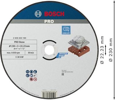 Bosch Accessories 2608603180 2608603180 Doorslijpschijf recht 230 mm 1 stuk(s) Steen