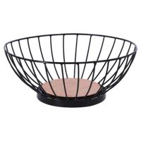 Overige Merken Metalen fruitschaal 28 cm zwart/hout - thumbnail
