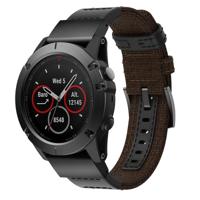 Canvas en lederen polsband horlogeband voor Garmin Fenix5x plus Fenix3 polsband grootte: 150 + 110mm (bruin) - thumbnail