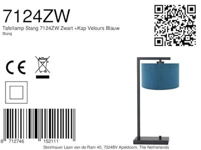 Steinhauer Moderne schemerlampStanger zwart met blauw velvet - 7124ZW